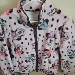 Disney Minnie Mouse Plush Zip Jacket in Light Pink with Black Polka Dots